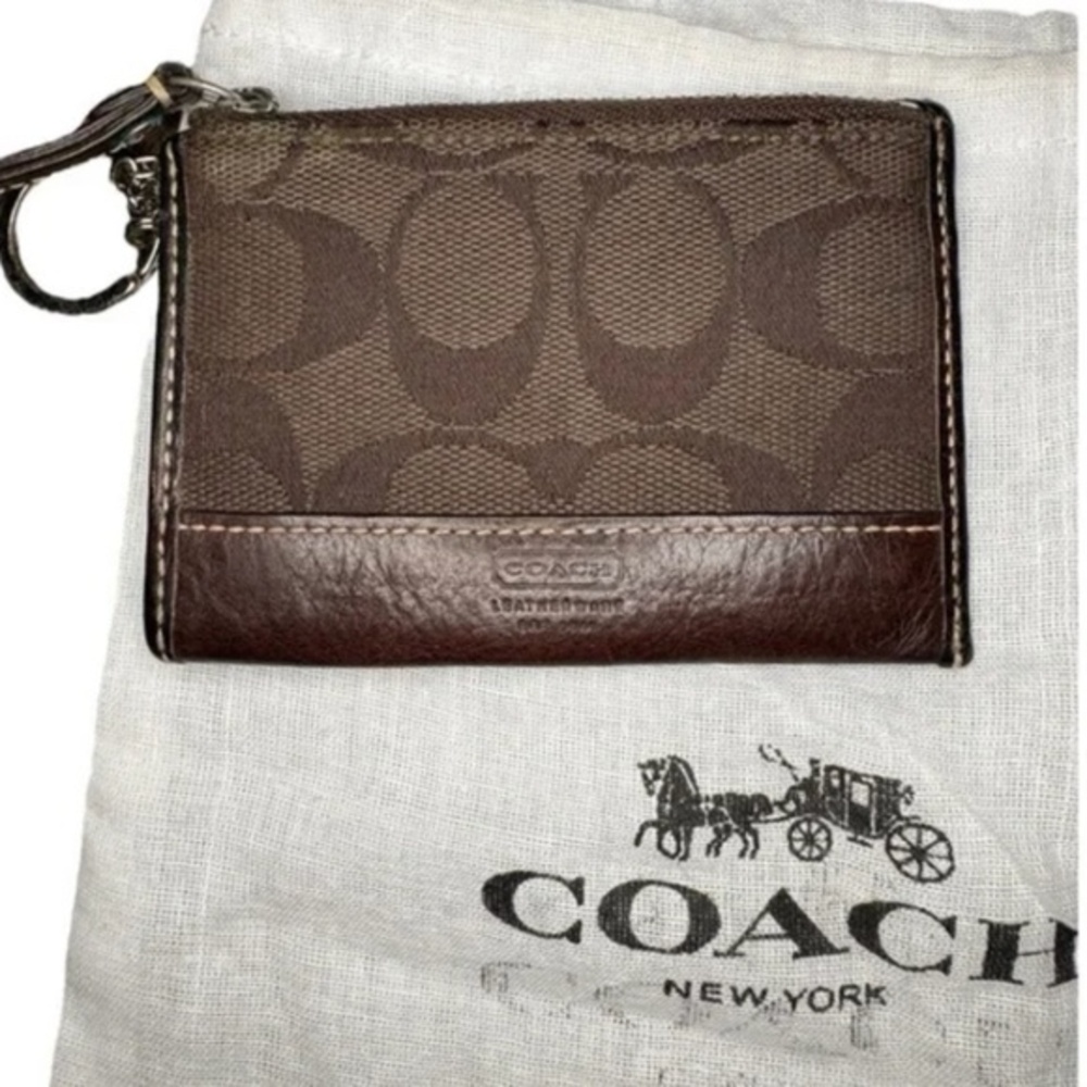 Coach Brown Monogram Keychain Pouch Wallet with Dust Bag EUC